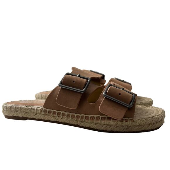 Splendid Blake Buckle Espadrille Leather Slide Sandals Size 6 Coastal Casual - Picture 3 of 10